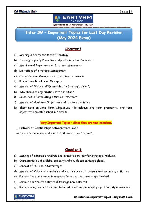 First page of SM Important questions by Rishabh Jain sir for may 24 exams