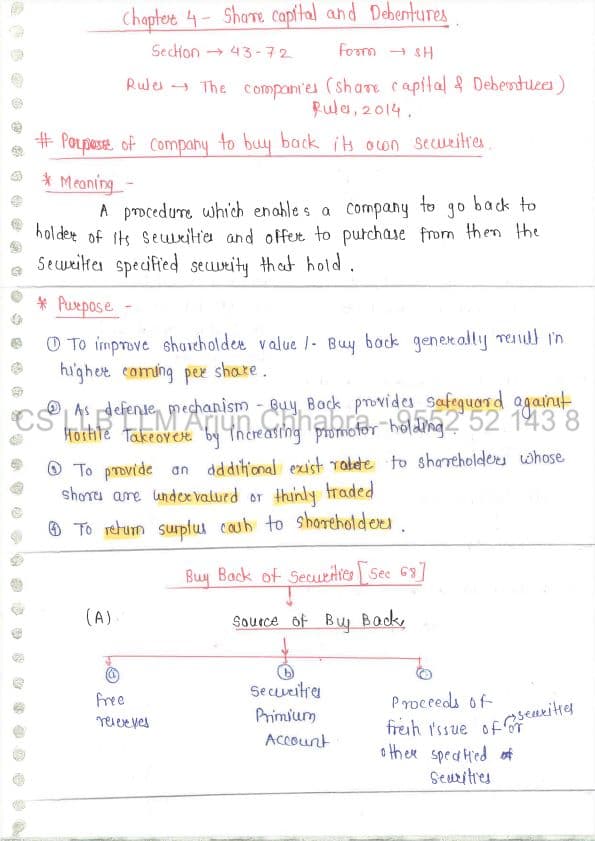 First page of Arjun chhabra ch 4 share capital and debentures notes