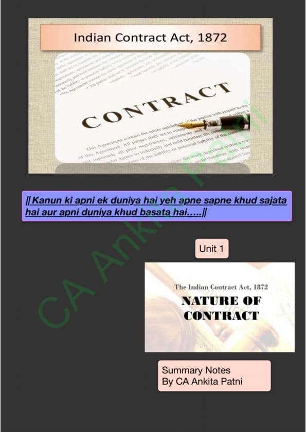 First page of The indian contract Contract act 1872 Unit :- 1 (nature of contract) By ca ankita patni mam