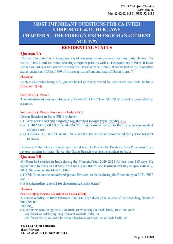 First page of Fema - Law Ques & Ans pdf