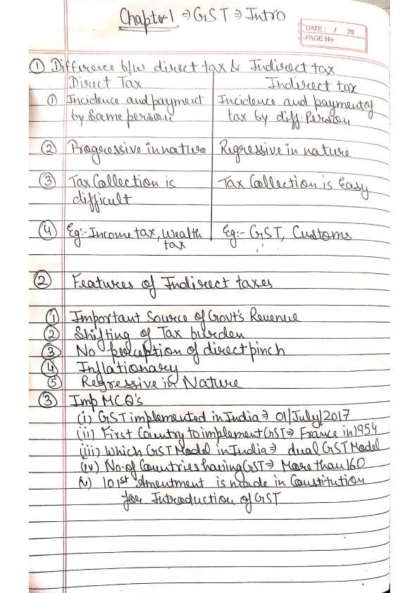 First page of GST Handwritten Notes