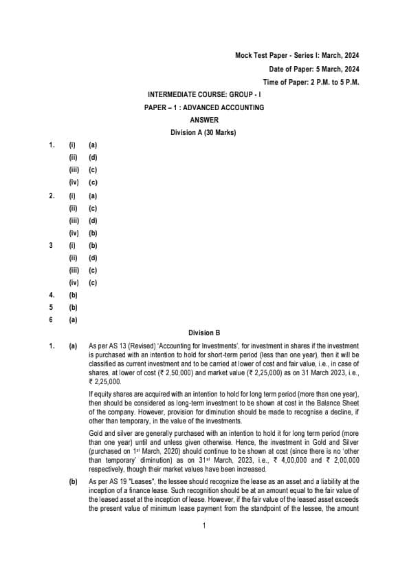 First page of Inter Advance Account MTP SOLUTIONS may 2024