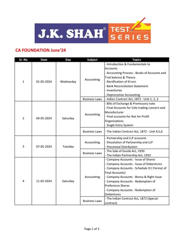 First page of Guyss do you want to join me for this test series ... I can share the question and answer paper after you are done with the paper... MUST DO FOR SELF STUDY STUDENTS *Lemme know in the comments*... U can complete the whole syllabus by giving this tests... And assure u good passing marks in CAFC june 24 if u write it honestly!