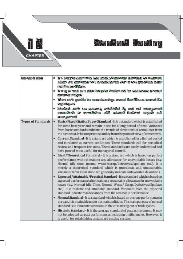 First page of Standard Costing Notes by PW