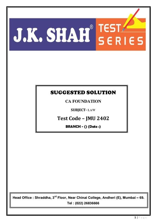 First page of Jk shah answers law... ICA unit 1 2 3