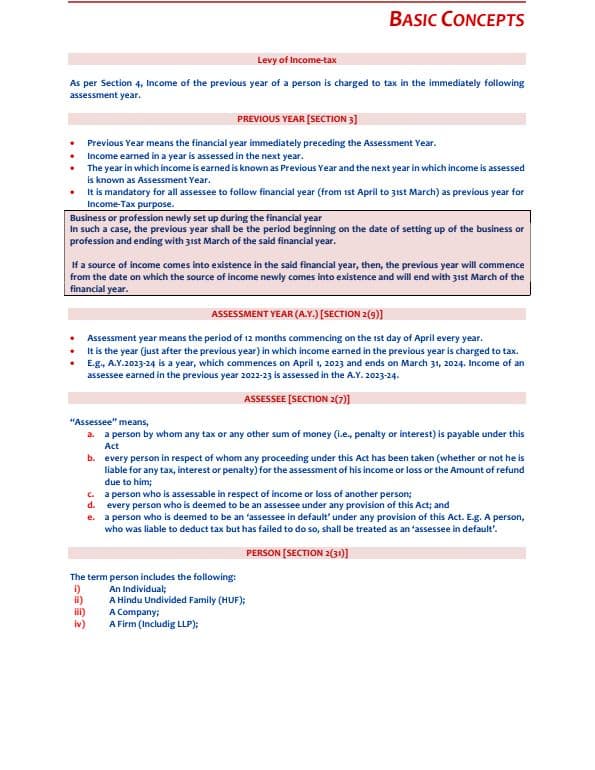 First page of Direct tax notes