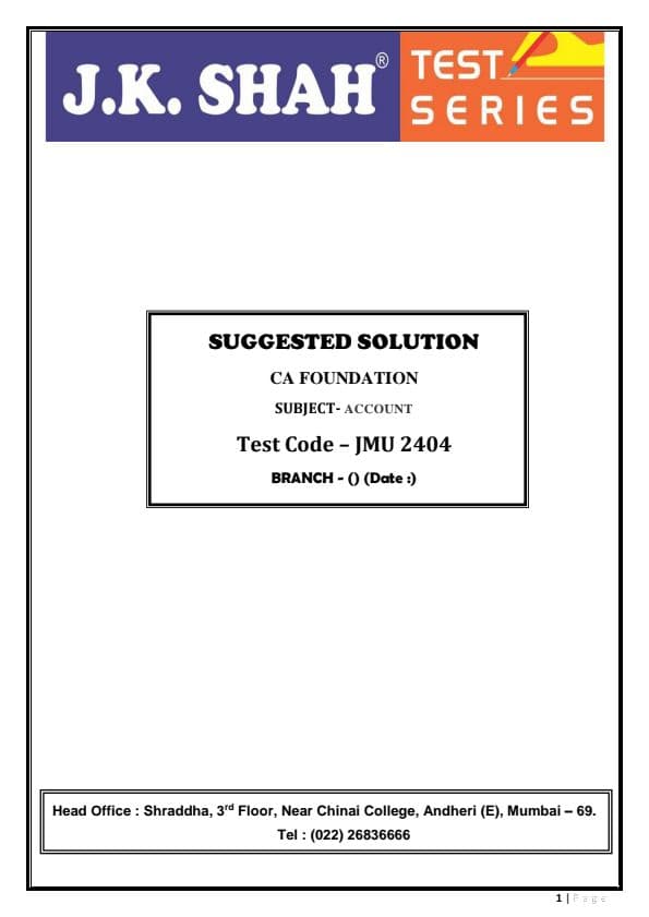 First page of : Bills of Exchange & Promissory note, - Final Accounts for Sole trading concern and Manufacturer, - Final accounts for Not for Profit Organizations, - Single Entry System Answer key