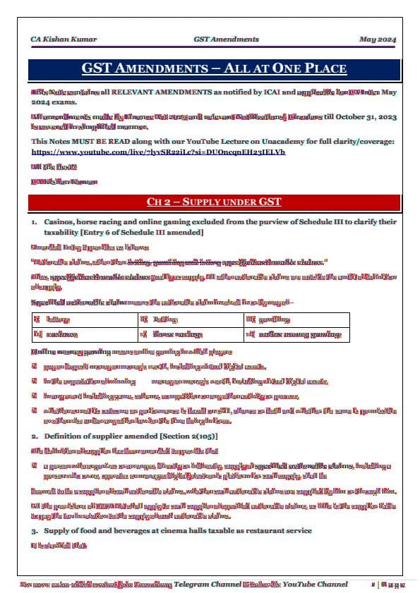 First page of GST AMENDMENT- ALL AT ONE PLACE FOR MAY 24 ( UNACADEMY) ca kishan sir