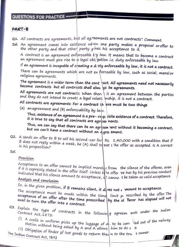 First page of Indian Contract Act,1872. Unit 1,2 case study questions.