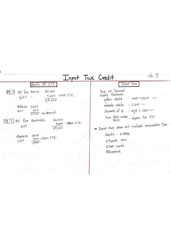 First page of GST - HANDWRITTEN NOTES - Input tax credit