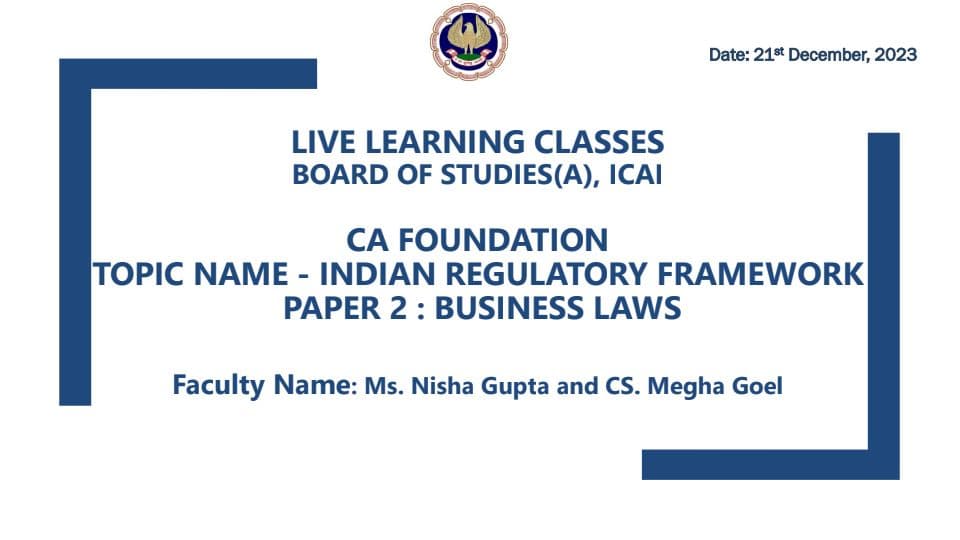 First page of »Indian regulatory framework notes