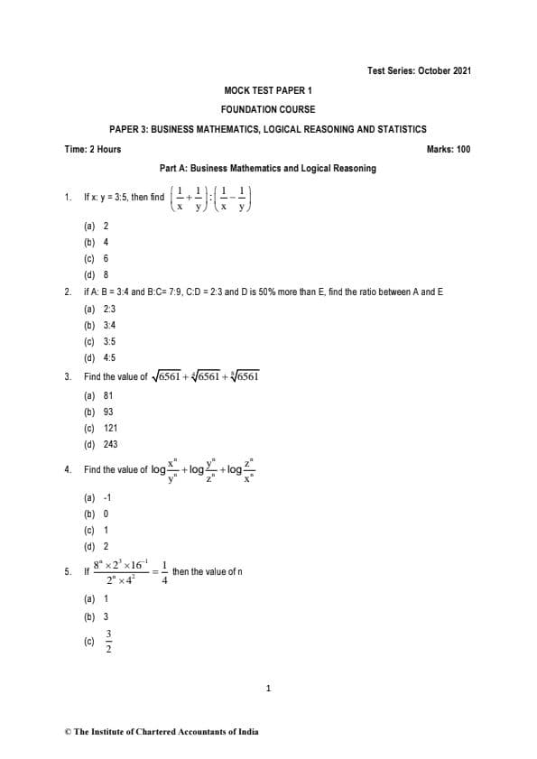 First page of Maths & stats and LR 600 MCQ PDF file