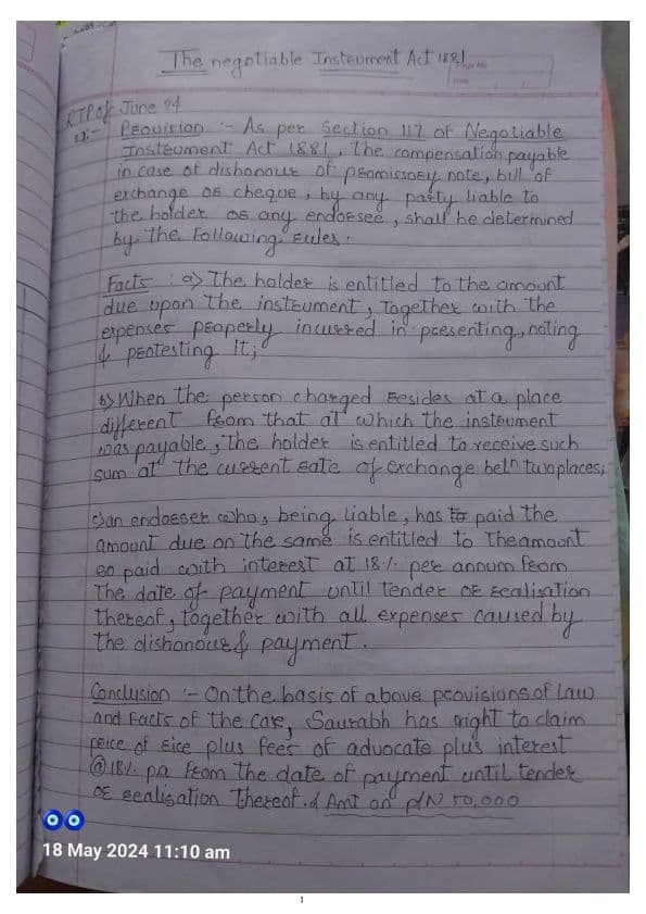 First page of Cafoundation law negotiable instruments RTp mtp module practise