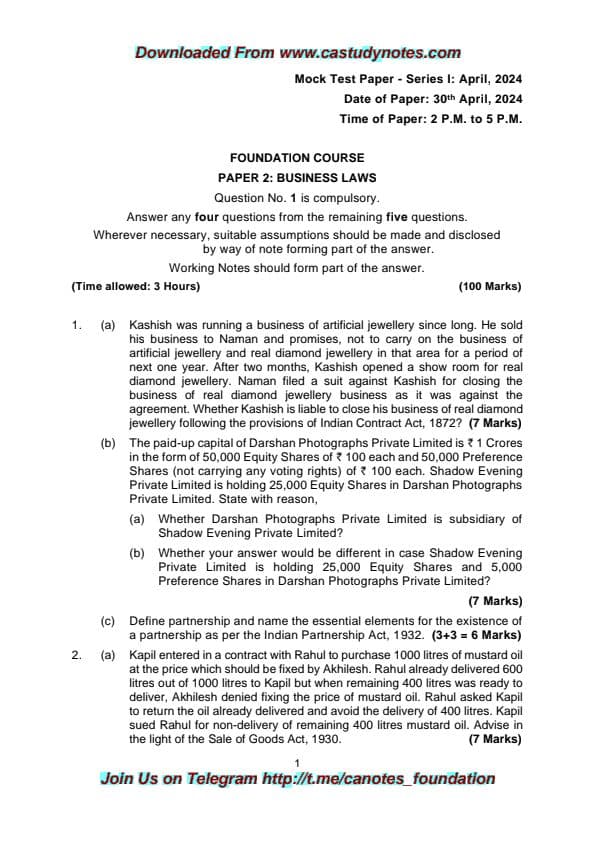 First page of Business laws MTP 24