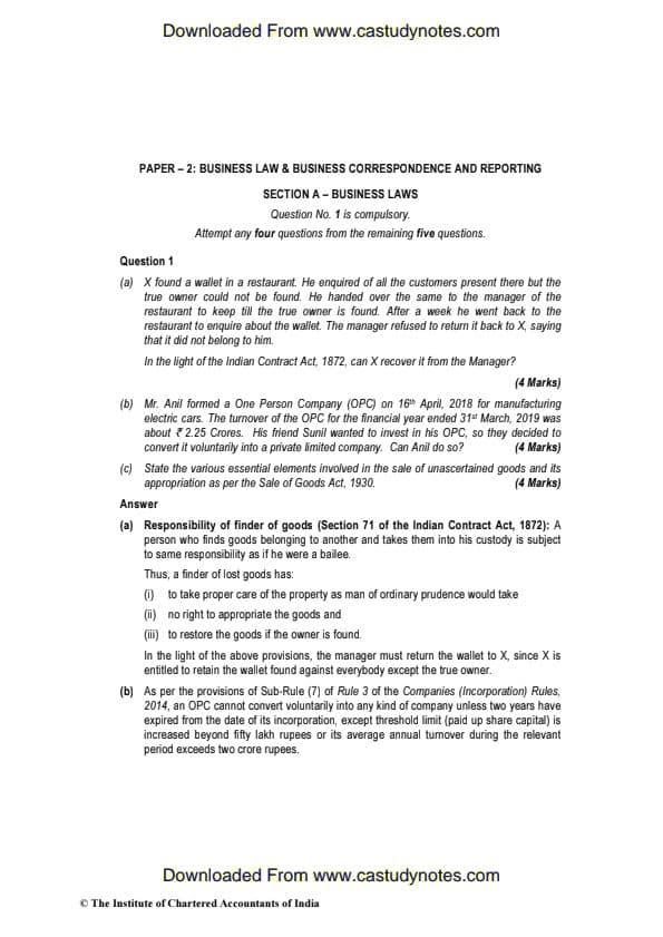 First page of Nov 2019 past year paper law answers