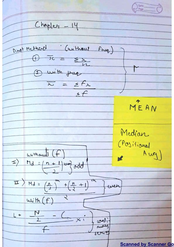 First page of Ca Foundation | Maths Formula Notes Ch14. Measures of Central Tendency