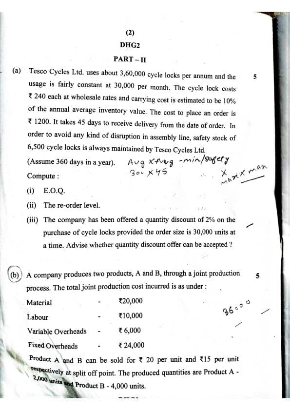 First page of Cost accounting May24 paper