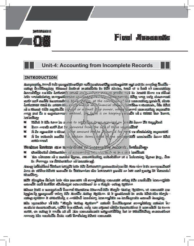 First page of Accounts Chapter-Accounting from Incomplete Records Notes and practice question