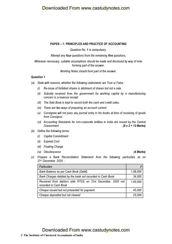 First page of Jan 2021 Accounts past year paper answers