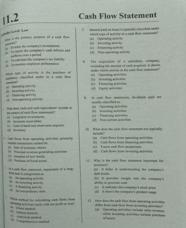 First page of MCQ'S for Cash Flow Statements Dm me for the answer key