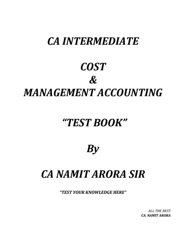 First page of Cost Test Book ~By Ca Namit Arora Sir