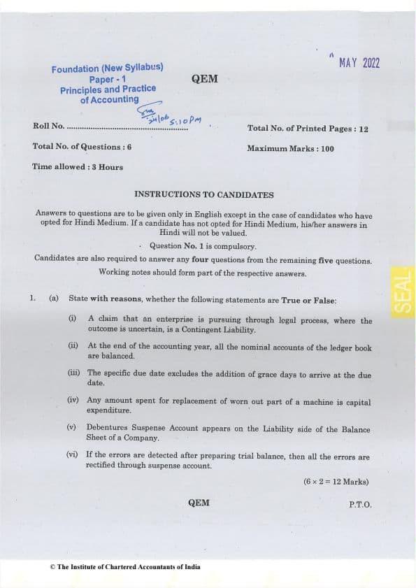 First page of Mat 2022 past year paper 📜 accounts