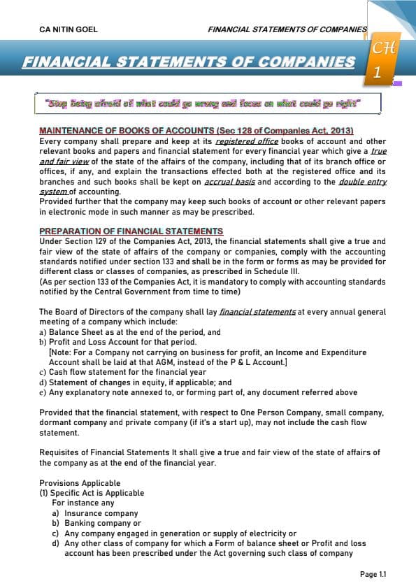 First page of Advance Account NOTES and Questions by CA Nitin Goel Sir