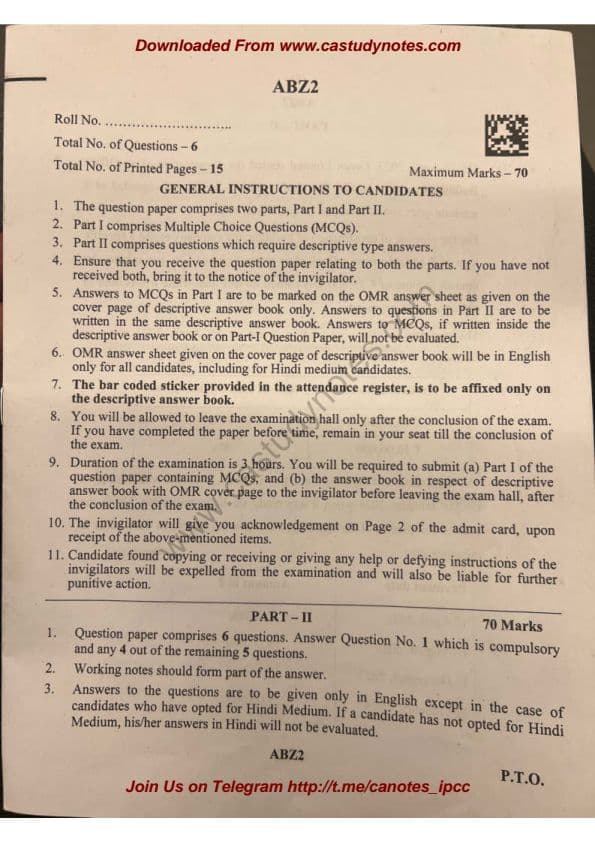 First page of CA INTERMEDIATE ADVANCE ACCOUNT QUESTION PAPER OF MAY 24 EXAMINATION