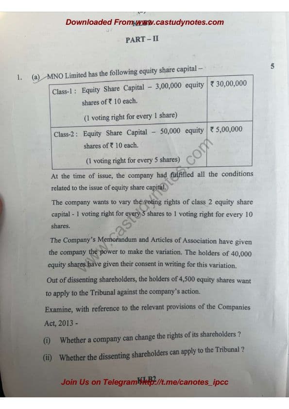 First page of CA INTERMEDIATE LAW QUESTION PAPER OF MAY 24 EXAMINATION