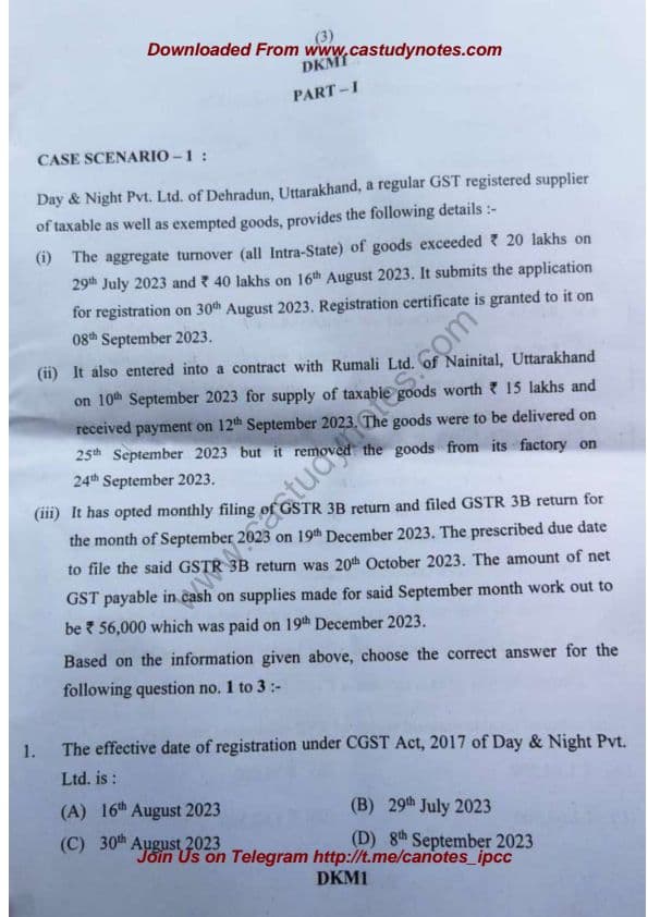 First page of CA INTERMEDIATE TAXATION MCQ QUESTION PAPER OF MAY 24 EXAMINATION