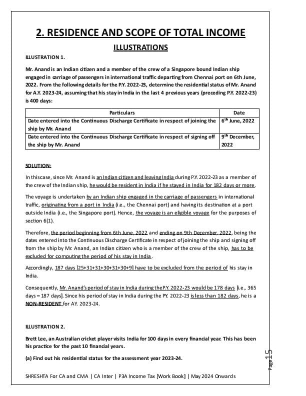 First page of Residential status qns