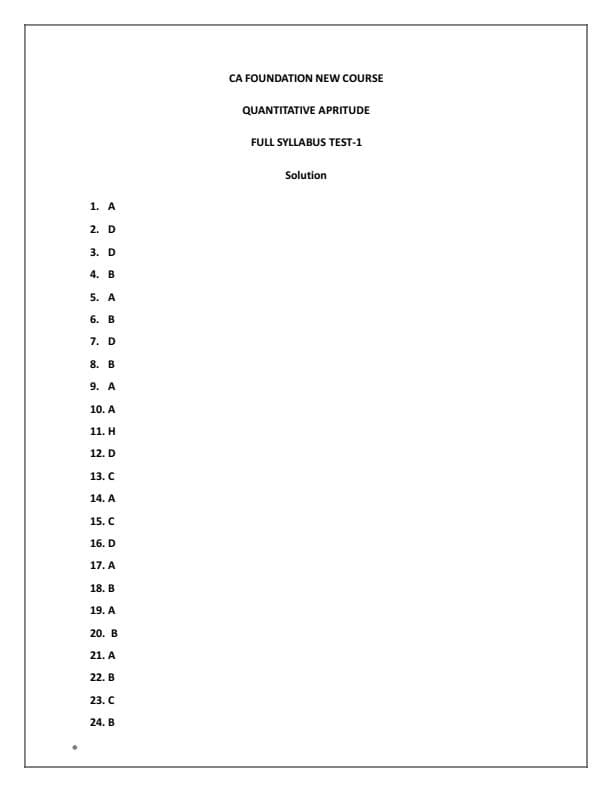 First page of Quantitive aptitude test answers