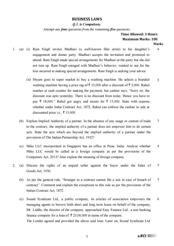 First page of Business Law MTP