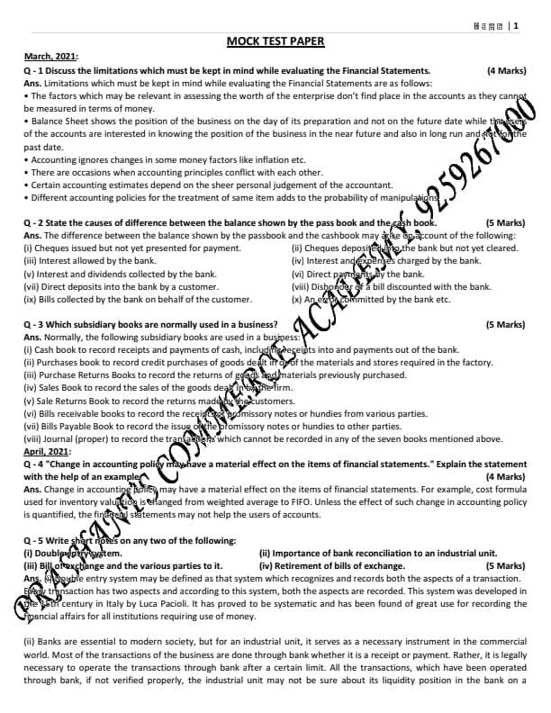 First page of Very Important Questions 4-5 Marks