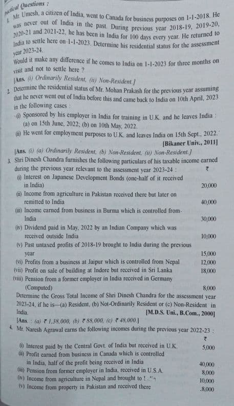 First page of Practice questions for Residential Status
