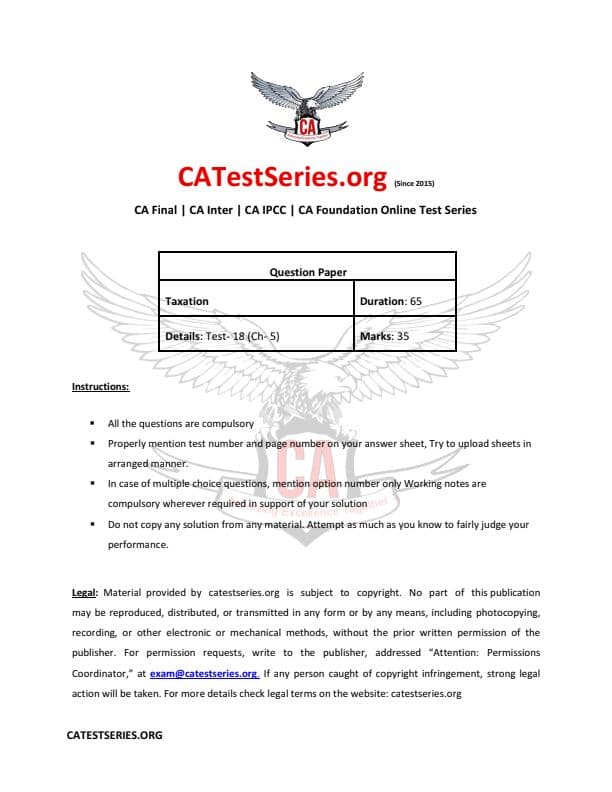 First page of Taxation Practice Test by CA Test Series