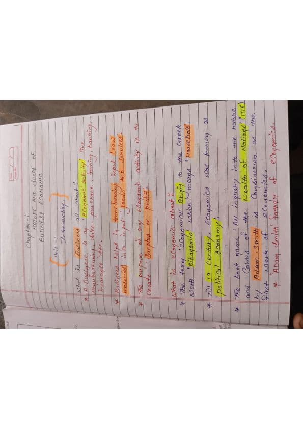 First page of Chapter 1 business economic complete chapter in key points