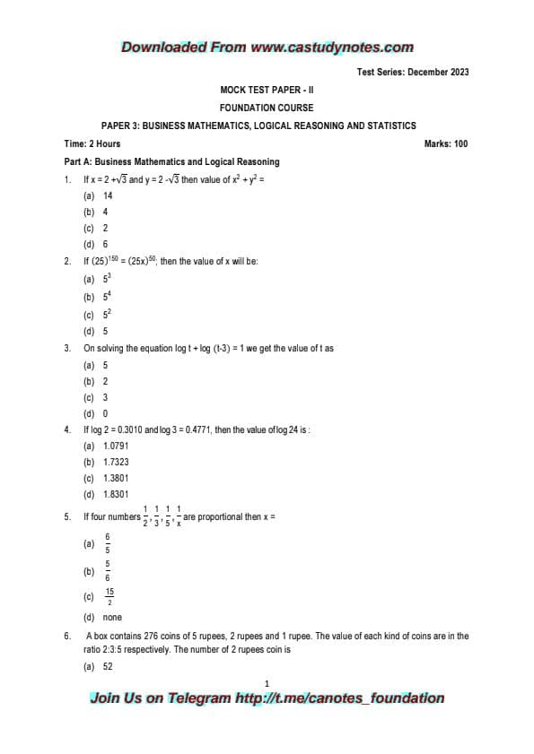 First page of Quantitative Aptitude 🌀 MOCK TEST PAPER 📜 100 MCQ