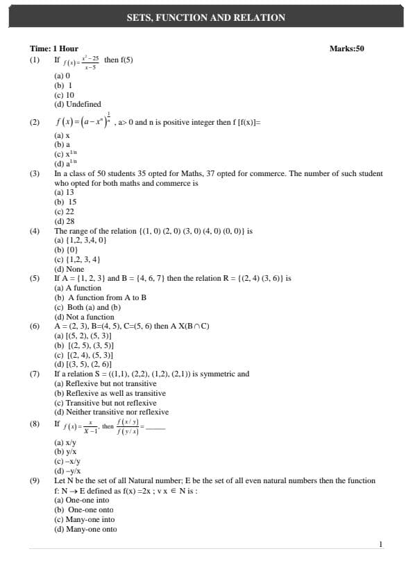First page of MCQ of probability