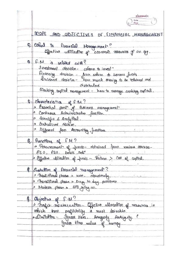 First page of FM scope and objectives of FM notes