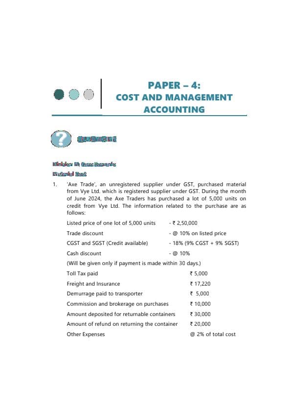 First page of CA INTER SEP 2024 RTP PAPER 4: COST AND MANAGEMENT ACCOUNTING