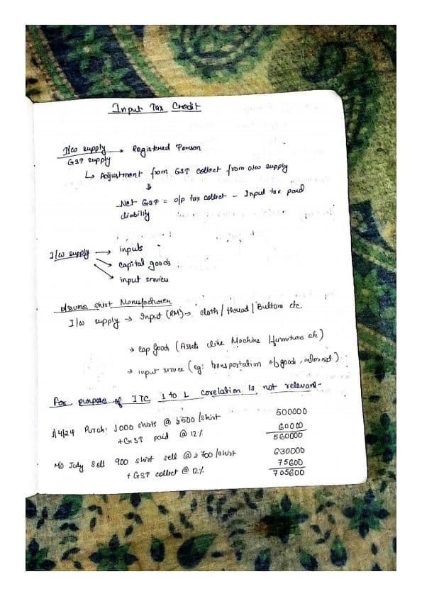 First page of Input tax credit GST