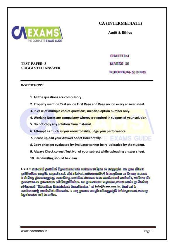 First page of Audit Chap 3 test with suggested ans