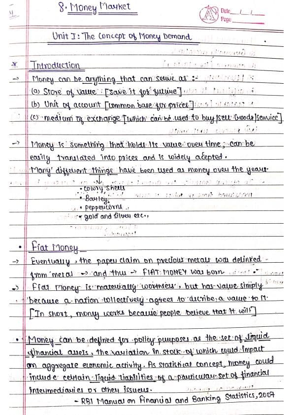 First page of B.eco money market brief notes💥👍📝 Unit1**