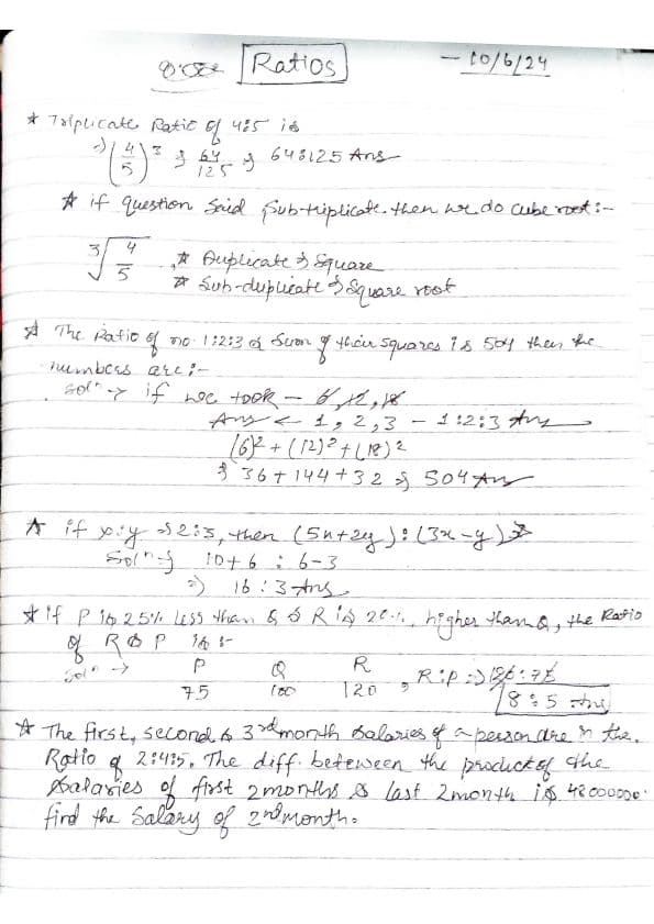 First page of Ratios :important Questions