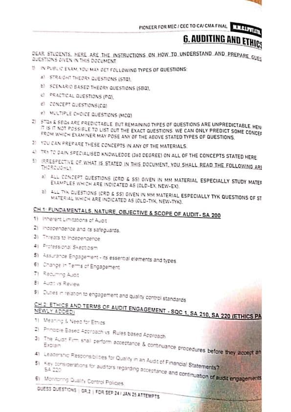 First page of Audit important questions By: Masterminds