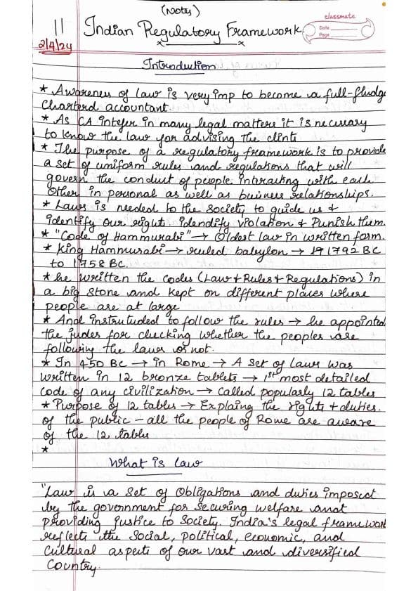 First page of Indian regulatory framework proper notes 👍