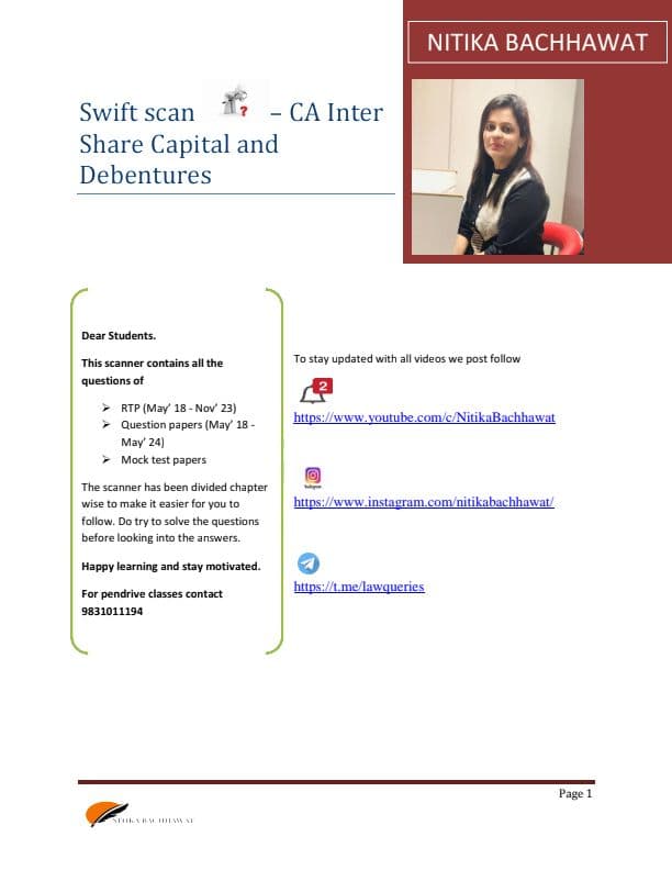 First page of CA inter company law chapter Share capital and debenture