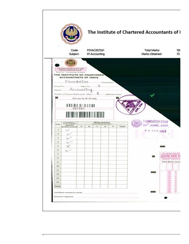 First page of Certified Answersheet of Accounting June 2024