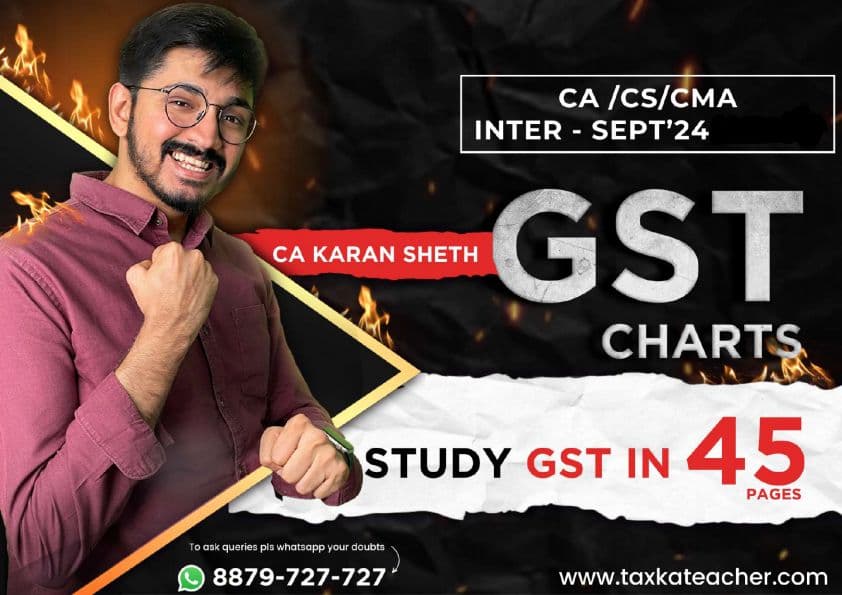 First page of CA INTER GST CHARTBOOK BY CA KARAN SHETH SIR. WHOLE GST IS COVERED IN JUST 45 PAGES.